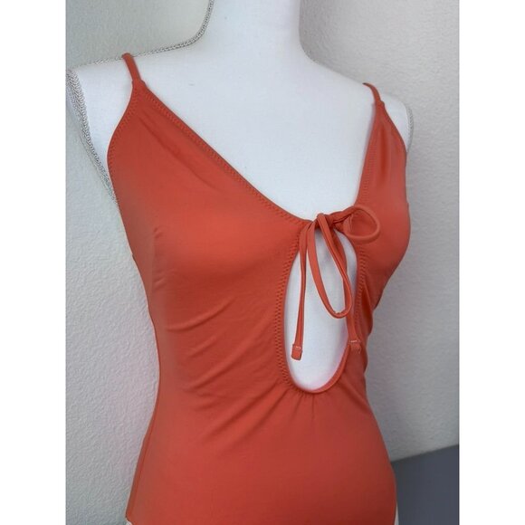 Solid & Striped women's medium orange one piece swimsuit keyhole cutout front - Picture 2 of 6